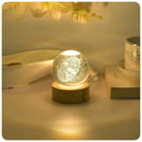 Luminária de mesa esférica com efeito 3D de galáxia, base de madeira, luz quente, decoração noturna