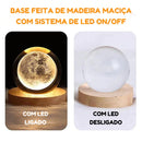 Esfera de cristal com base de madeira maciça e LED on/off, iluminação suave para decoração