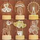 Luminárias 3D com temas de amor, cervo, balões, urso, medusa e roda-gigante, perfeitas para decoração de quarto