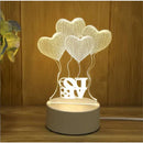 Luminária 3D com balões de coração e palavra LOVE, ideal para decoração romântica e ambiente aconchegante